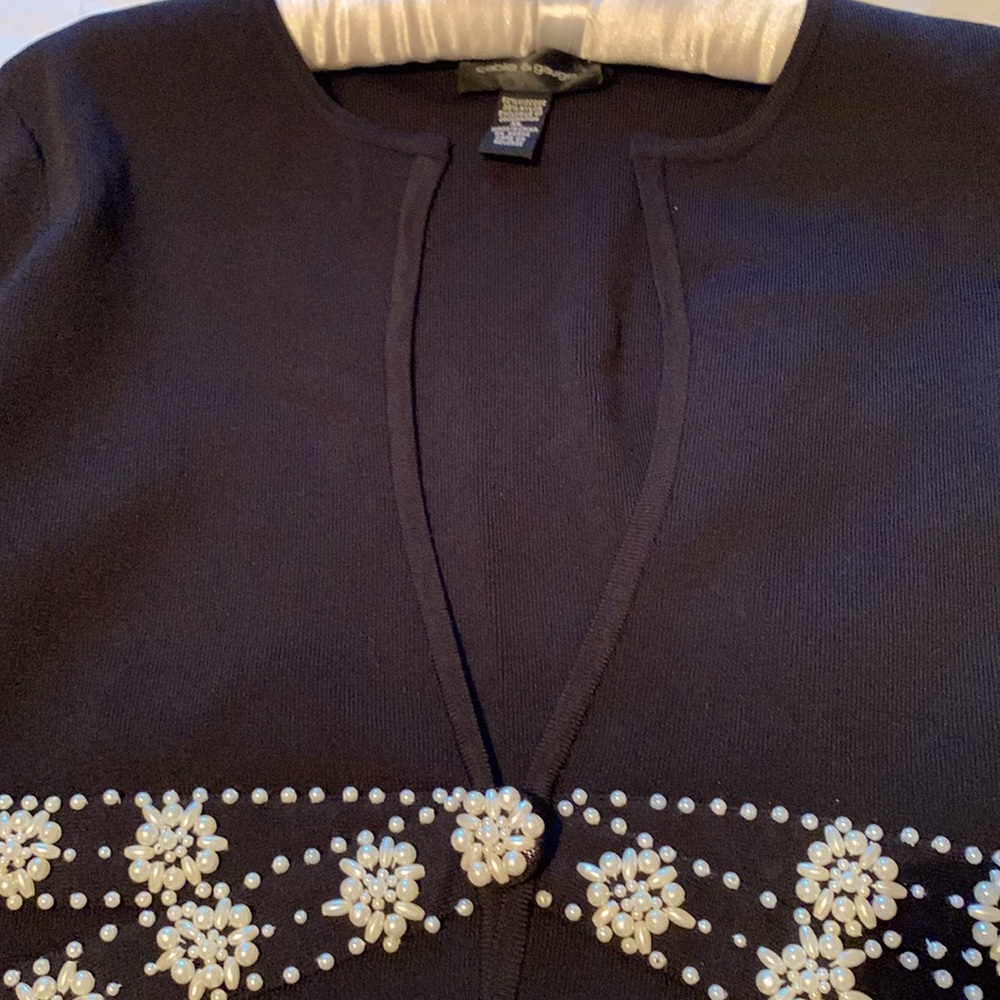Cable & Gauge Gorgeous Dressy Cardigan has Pearly beads deco, front hook closure